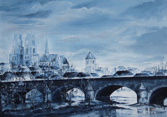 "Orléans sur Loire"  Acrylique sur toile 71 x 52 encadré 