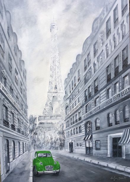 « Paris en deux pattes »
Acrylique sur toile 
71 x 98 encadré 
(Prix sur demande)