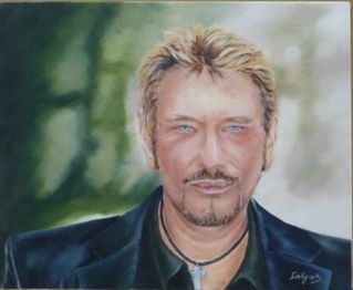 "Johnny Halliday"  Huile sur toile