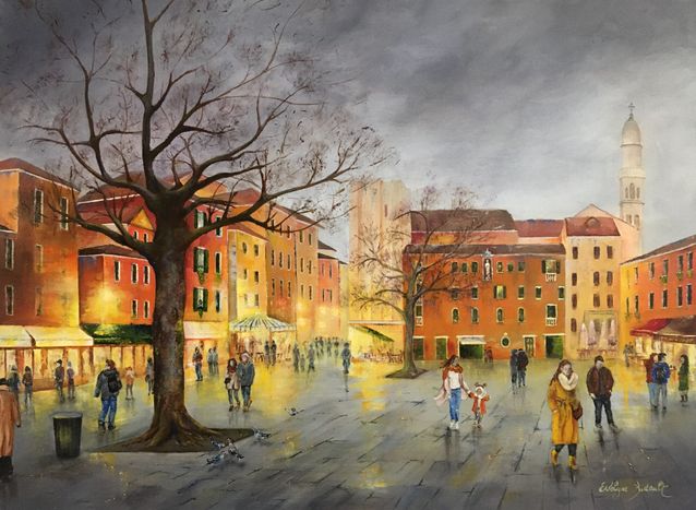 "Lumiéres sur la ville" - Acrylique sur toile 65 x 46 encadré